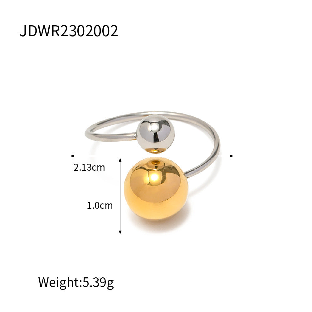 Women Spherical Ball Ring Stainless Steel Gold Tone Jewelry