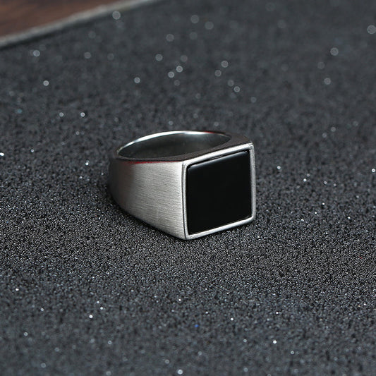 Stainless Steel Epoxy Geometric Ring For Men Black Flat Style Minimalist Jewelry Perfect Everyday Accessory Gift