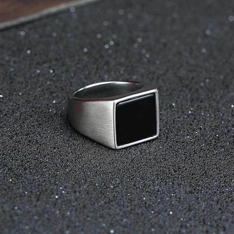 Stainless Steel Epoxy Geometric Ring For Men Black Flat Style Minimalist Jewelry Perfect Everyday Accessory Gift