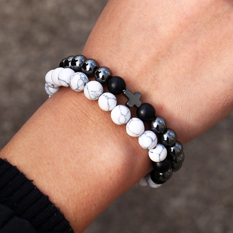 Unisex Retro Black Frosted Crystal Bracelet Set With White Crystal Accents Simple Wrist Accessories Fashion Daily Wear