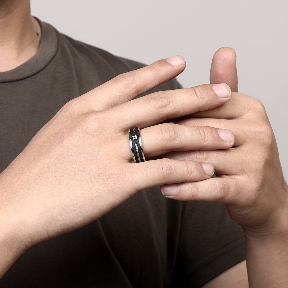 Men's Frosted Stainless Steel Inlaid Wire Rope Ring