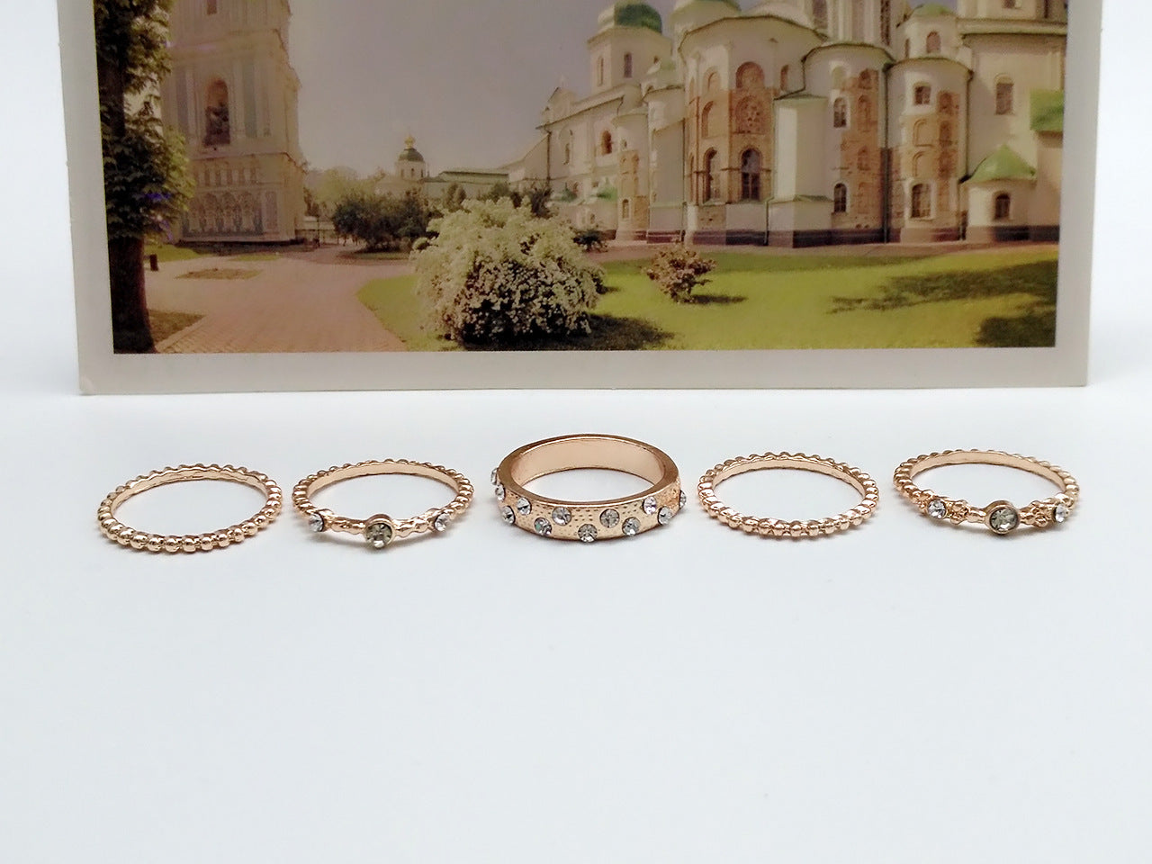 Rose Gold Stackable Ring Set Five Piece Bohemian Jewelry for Women Elegant Design for Work Party Everyday Wear