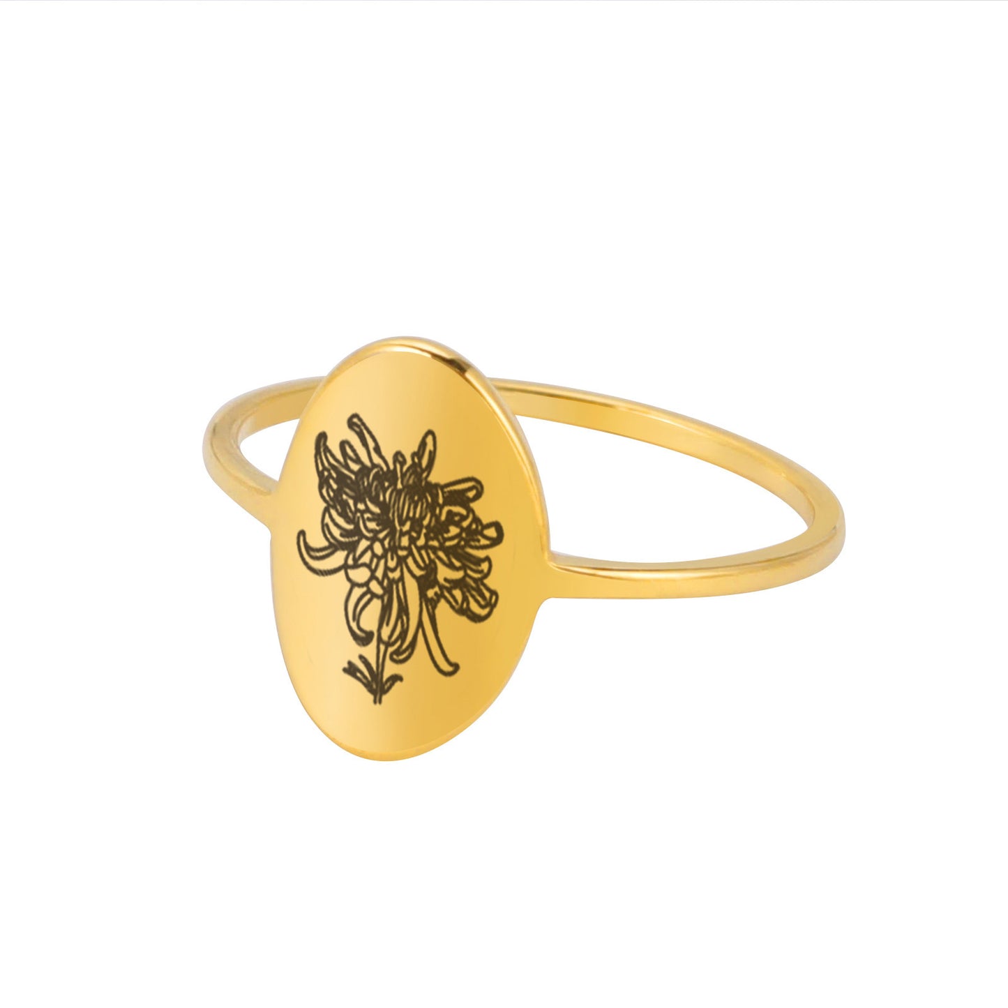 Stainless Steel Flower Ring Luster Gold Electroplated Elegant Floral Design with Intricate Detailing for Women