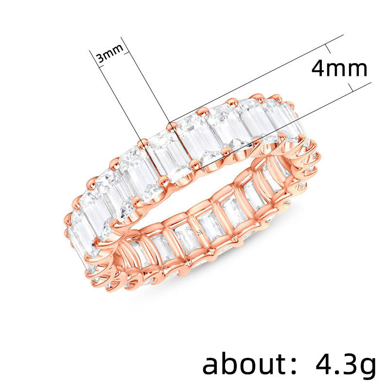 Womens Engagement Ring Full Circle Zircon Inlaid Gold Plated Copper Anniversary Gift Dazzling Elegant Timeless Ring