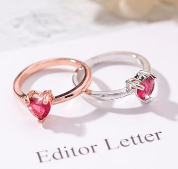 Rose Red Diamond Heart Ring With Zircon For Women Elegant Simple Design Delicate Everyday Jewelry Gift Idea Great Gift