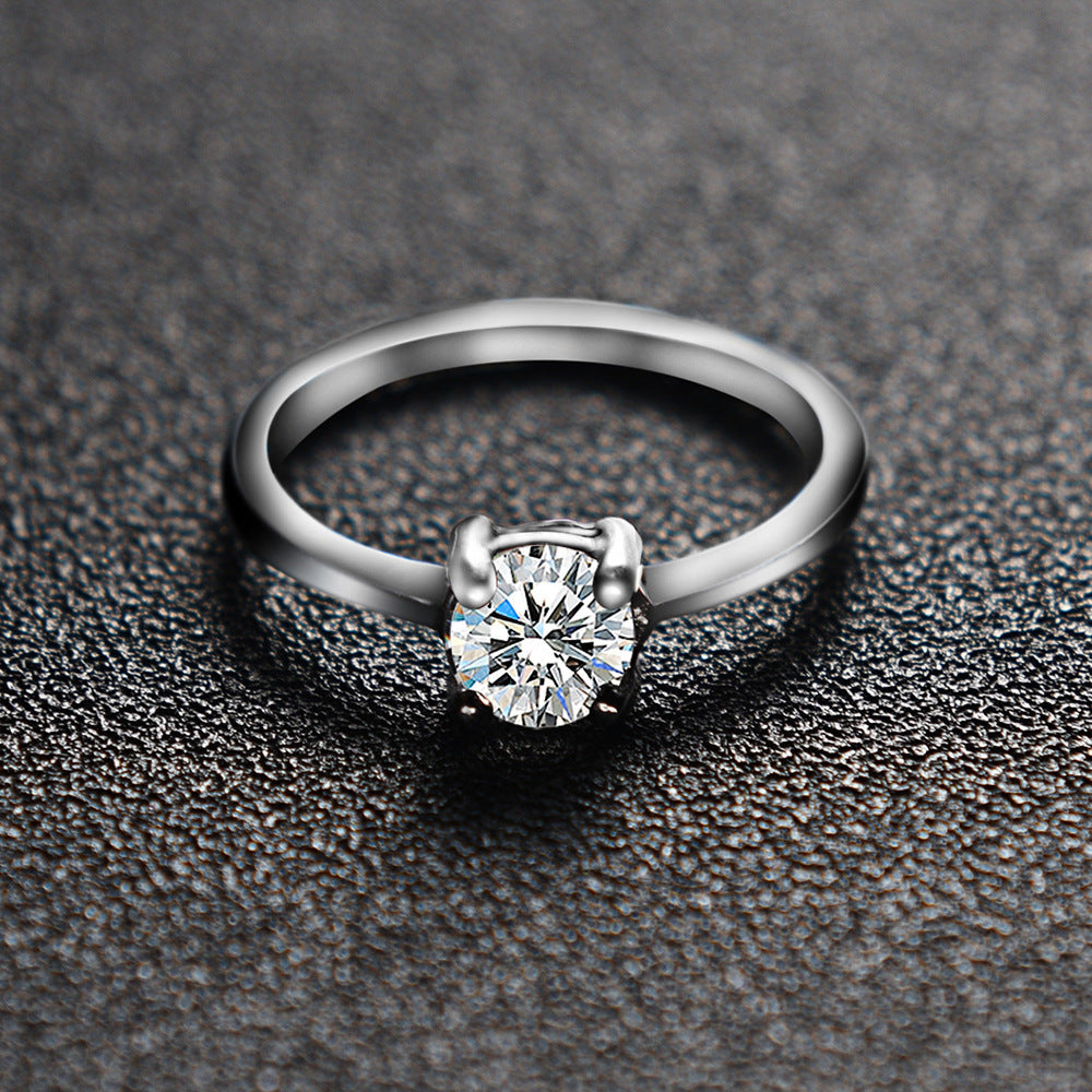 Geometric Zircon Inlaid Titanium Steel Couple Ring Set Fashion Jewelry For Lovers Engagement Gift Durable Quality