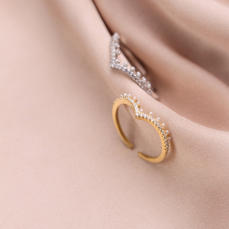 Sterling Silver V Shaped Ring with Diamond Accent for Women Elegant Simple Design 925 Jewelry Everyday Sparkle