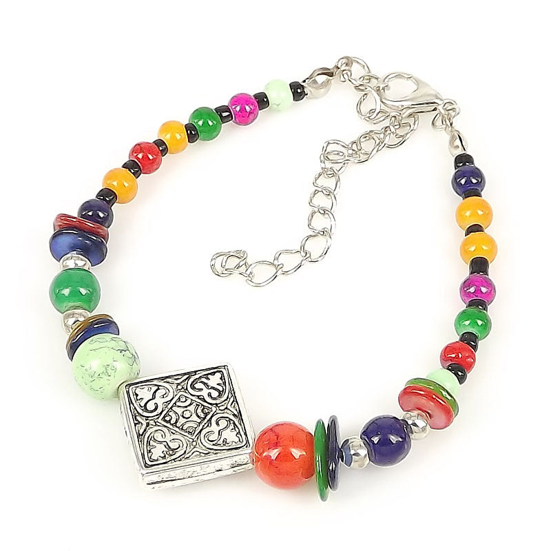 Unisex Bracelet With Tibetan Silver Beads Bohemian Ethnic Fashion Jewelry Travel Accessory And Trade Show Gift