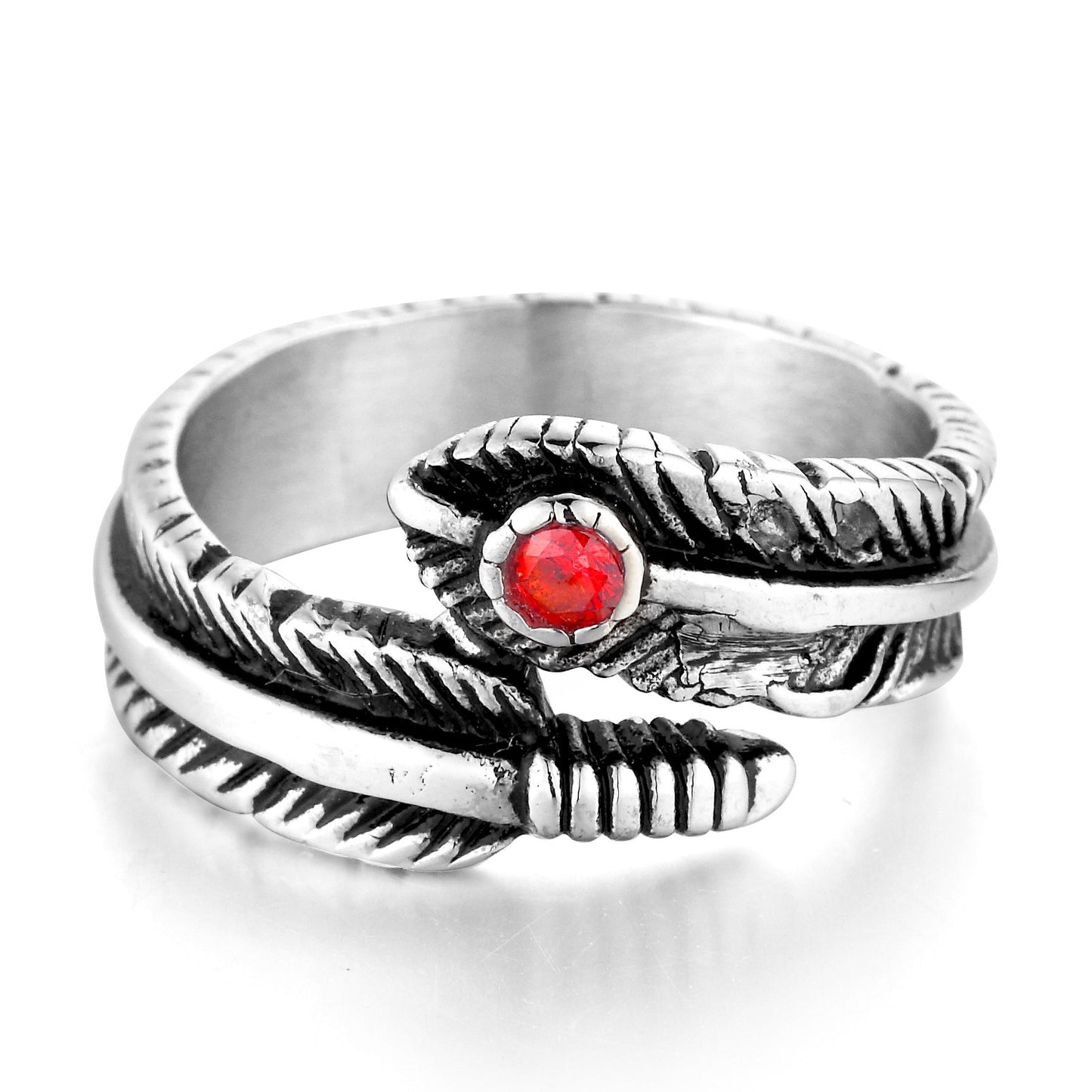 Titanium Steel Feather Ring European Vintage Personality Ring Travel Souvenir Ring for Men and Women Fashion Jewelry Gift Accessories Band Ring