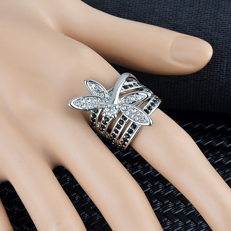 Womens Dragonfly Ring Diamond Inlaid Gold Plated Fashion Jewelry Elegant Unique Statement Gift For Her Durable