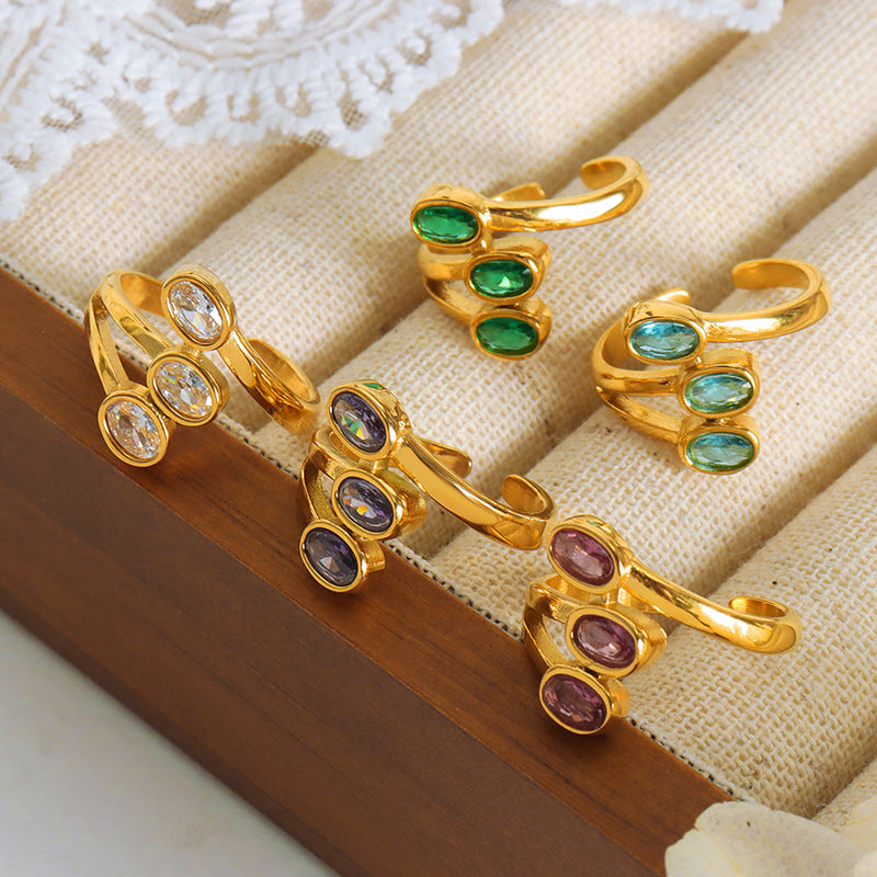 Geometrical Ring For Women Titanium Steel Gold Plated Irregular Design Glass Stone Fashion Rings Everyday Wear