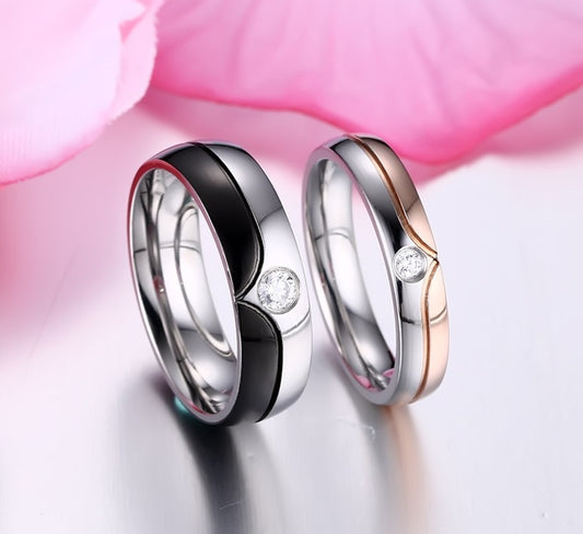 Stainless Steel Couple Ring Geometric Design Korean Style Wedding Gift Set for Partners for Modern Style Looks