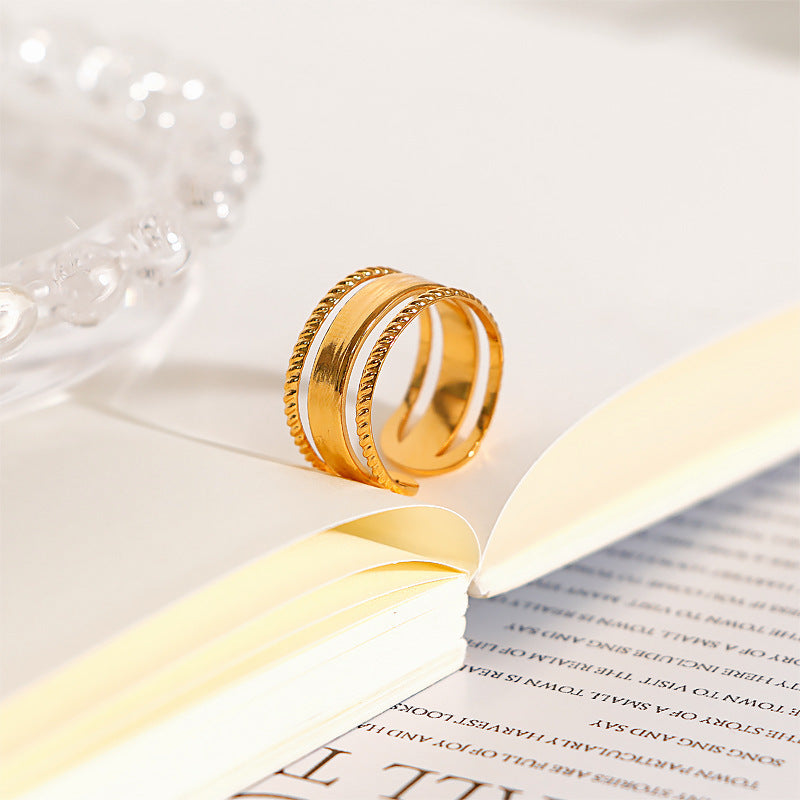 Womens Adjustable Open Ring 18K Gold Plated Steel Geometric