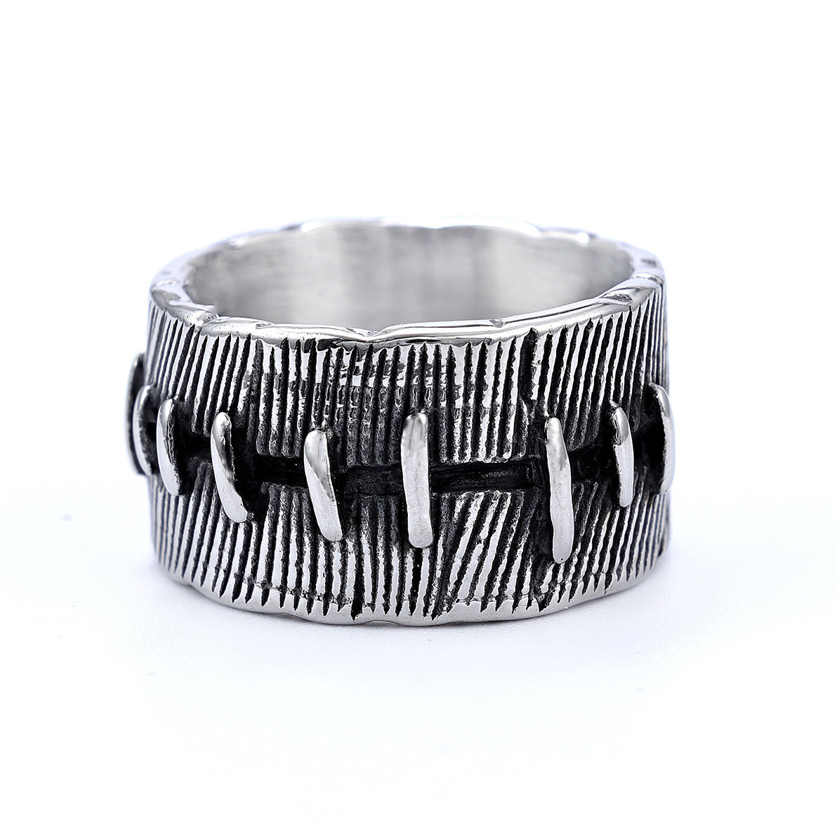 Dark Punk Stitched Ring For Men Titanium Steel U Shaped Geometric Design Fashion Accessory Jewelry Superior Quality