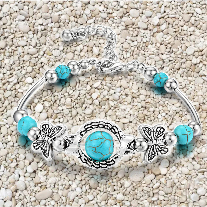 Turquoise Butterfly Alloy Bracelet 7cm Diameter Fashion