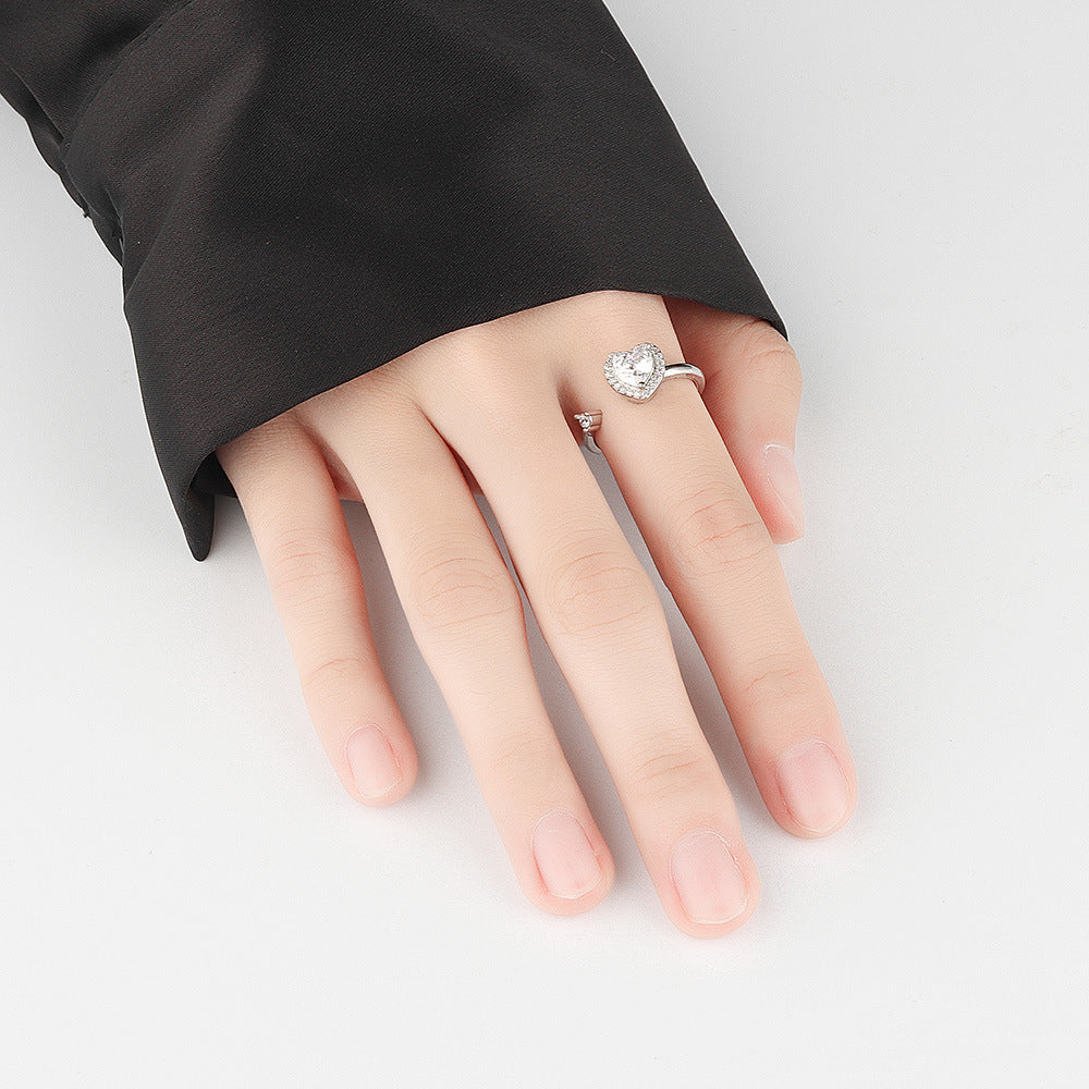 Heart Shaped Rotating Ring Copper Zircon Adjustable Jewelry
