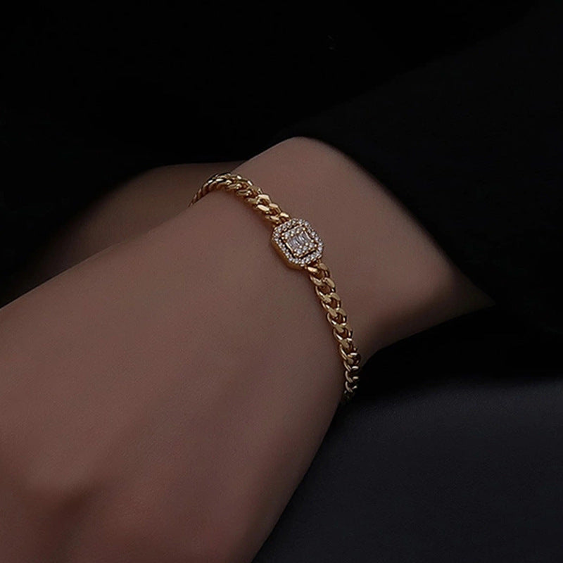 Womens Alloy Chain Bracelet Diamond Simple Retro Plated Jewelry Gift Gold Extension Chain Fashion Accessory Shine
