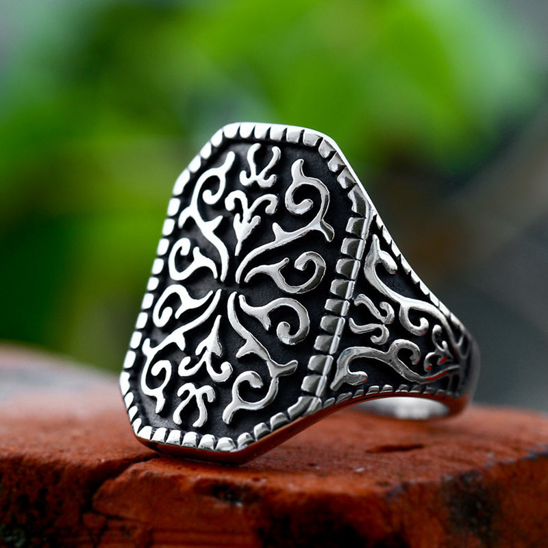 Mens Titanium Steel Carved Pattern Ring Retro Polishing Style Size 7 8 9 10 11 12 13 Jewelry Polished Pattern Ring