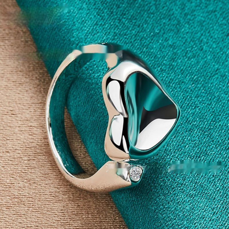Unisex Adjustable Heart Shaped Ring Original Design Metal Silver Love Heart Element Womens Fashion Accessories
