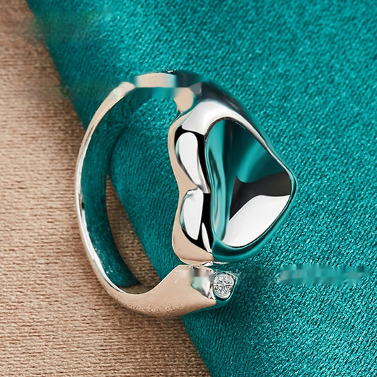 Unisex Adjustable Heart Shaped Ring Original Design Metal Silver Love Heart Element Womens Fashion Accessories