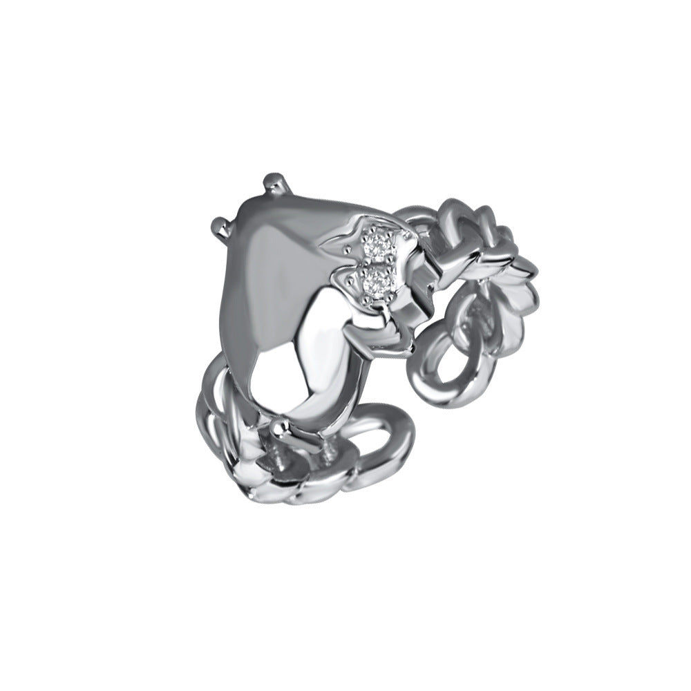 Unisex Zircon Ring Heart Design Copper Gold Plated Jewelry