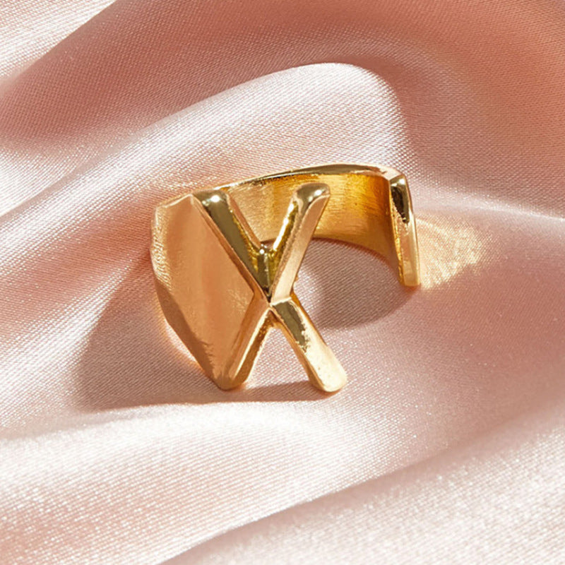 Gold Alloy Letter Ring For Women Initial Alphabet Ring Electroplated Simple Fashion Jewelry Gift For Daily Wear Style