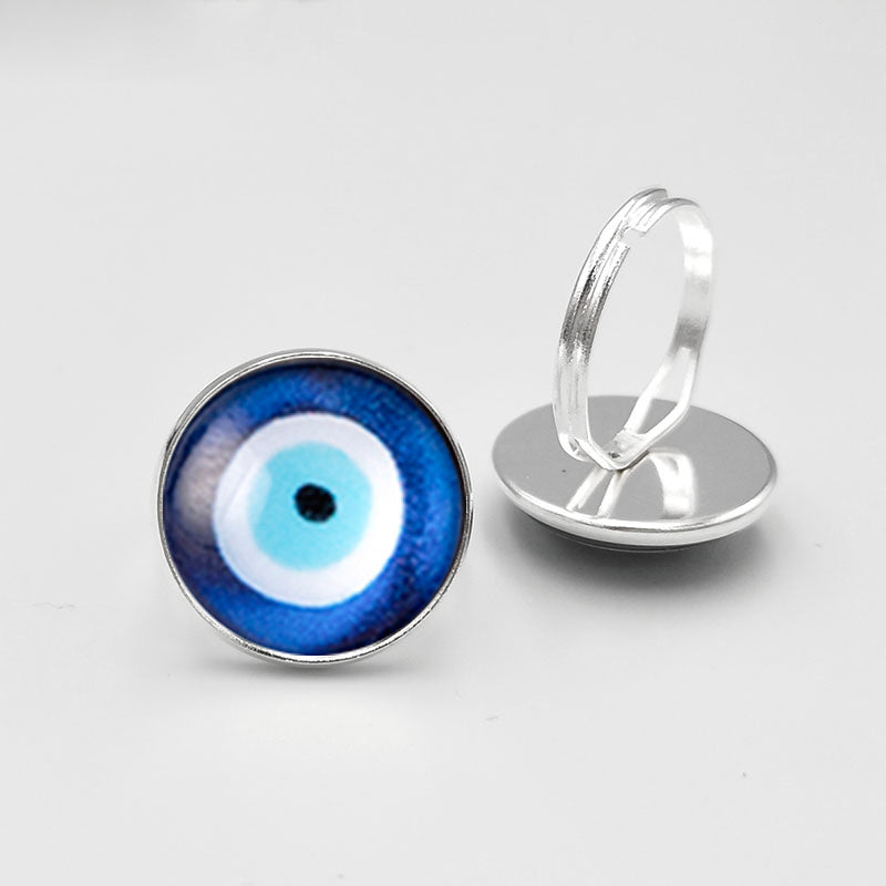 Womens Vintage Adjustable Silver Ring Blue Eye Glass 18mm Eco Friendly Zinc Alloy Jewelry Vintage Silver Rings