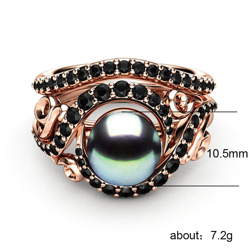 Elegant Rose Gold Copper Ring With Pearl And Zircon For Women Fashion Jewelry Durable Gift For Anniversary For Her