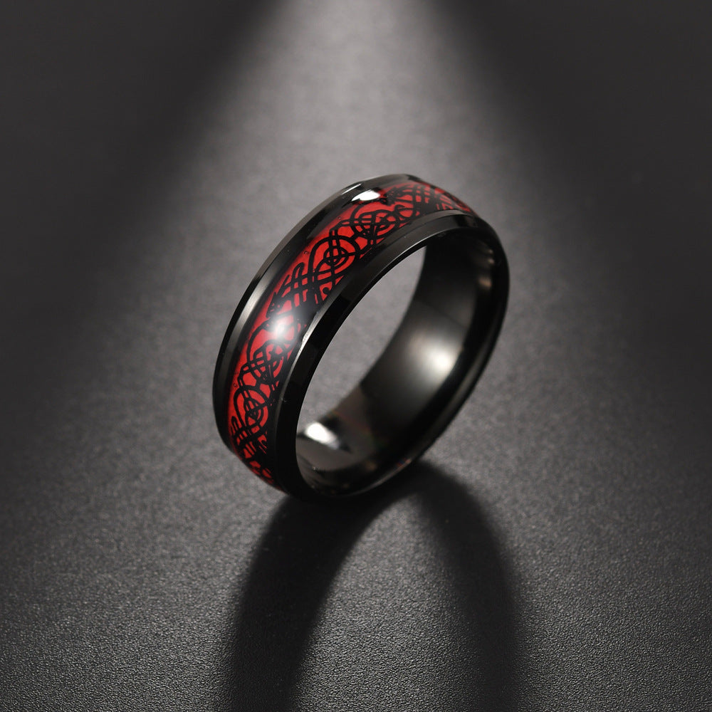 Mens Titanium Steel Ring Brushed Matte Finish Euro Geometric American Style Design Gift For Him Black Blue Six