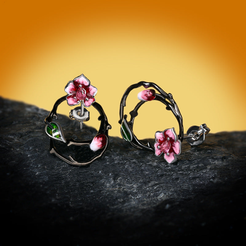 Flower Earrings For Women Elegant Silver Tone Studs With Diamond Accents Alloy Inlaid Gems White Copper Shines
