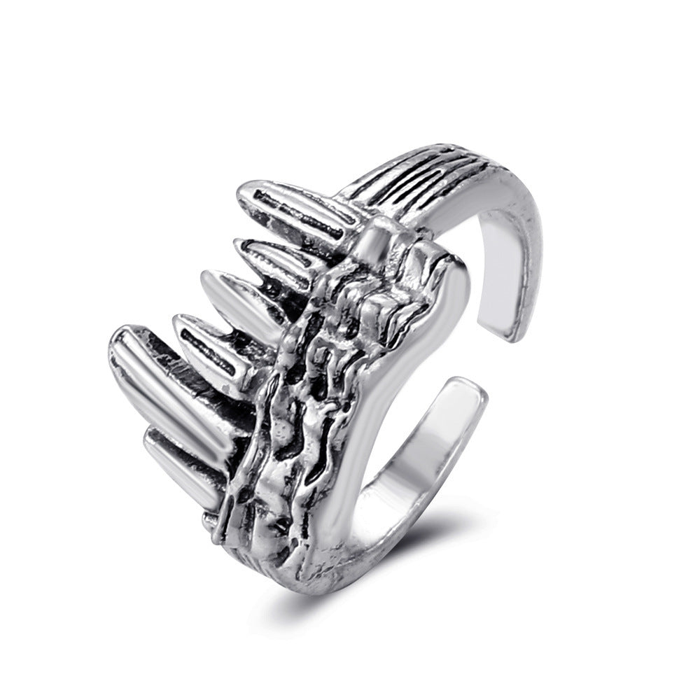 Unisex Adjustable Alloy Ring With Sawtooth Design In Electroplated Finish Vintage Style For Men And Women Wear