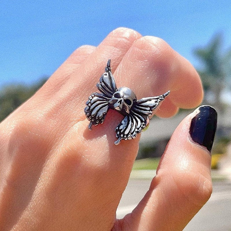 Unisex Butterfly Skull Ring Vintage Style Alloy Jewelry
