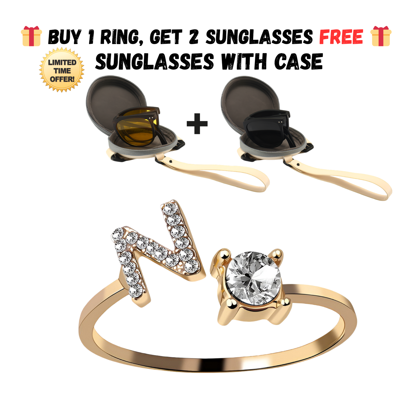 Adjustable Letter Zircon Ring with Alphabet Initials A Z Copper Alloy Jewelry Gift for Women Elegant Gift Idea