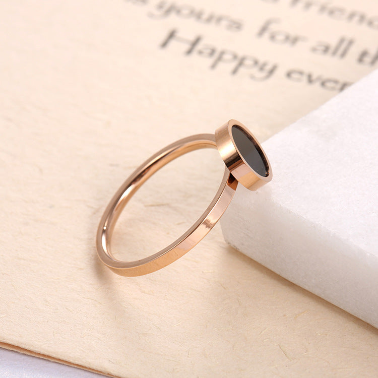 Rose Gold Titanium Couple Ring Set With Black Shell Pattern