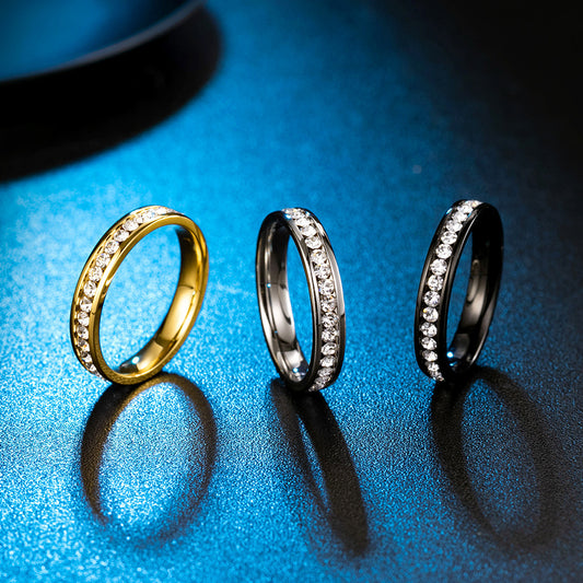 Stainless Steel Ring Black IP Plated Geometric Rhinestone Inlay Unisex Jewelry For Men And Women Casual Modern