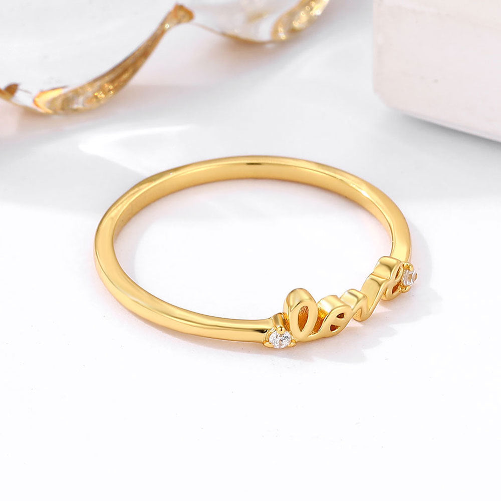 Womens Sterling Silver Ring with Love Letter Design Diamond Wedding Band Anniversary Promise Ring for Her S925 Silver Classic Ring Jewelry Gift