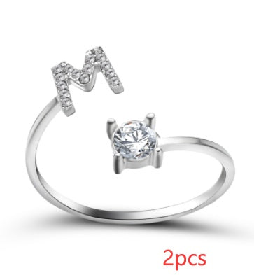Womens Initial Letter Ring Adjustable Vintage Jewelry Zircon Accents Alloy Rhinestone Ring Perfect For Gifting