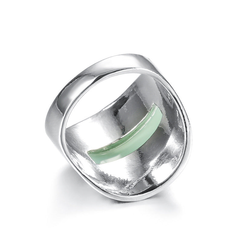 Womens Geometric Arch Ring Bohemian Inlay Ring Fashion Alloy Ring Silver Tone Ring Women Girls New Design High