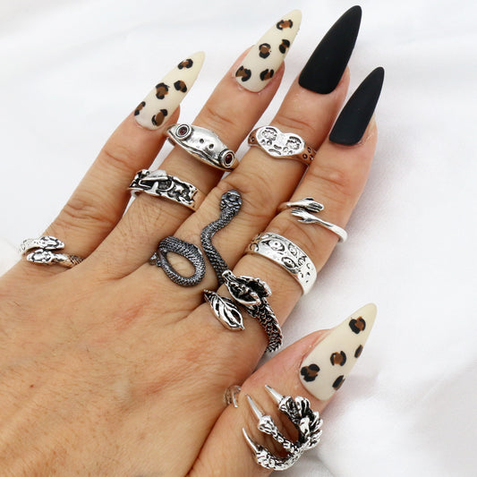 Womens Ring Set Halloween Exaggerated Personalized Diamond Accent Alloy Antique Silver Finish Fashion Jewelry Durable