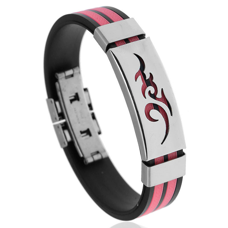 Unisex Silicone Stainless Steel Bracelet Adjustable Geometric Wristband Buckle Colorful Fashion Accessory Everyday Wear