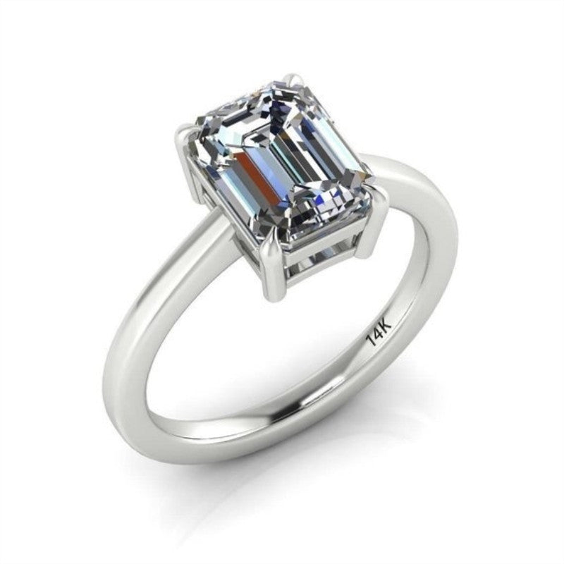 Womens Moissanite Engagement Ring Emerald Cut Four Prong Setting Platinum Plated Alloy Wedding Anniversary Promise Ring