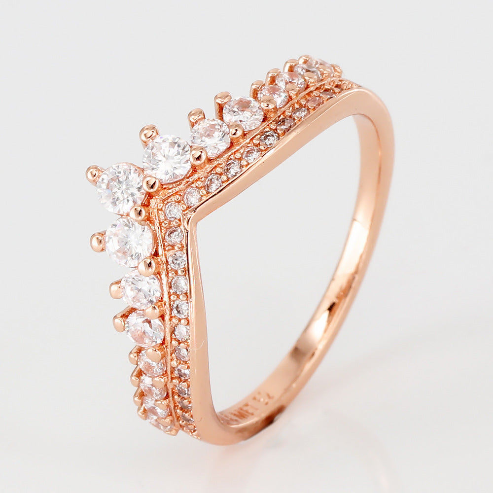Womens Crown Diamond Accent Ring Gold Plated Copper Vintage Geometric Jewelry Durable Fashion Elegant Classic Jewelry
