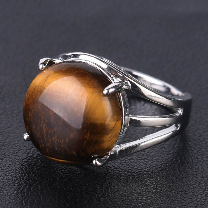 Crystal Hollowed Ring With Natural Stones And Copper Accessories European Style Gift Men Women Friends Jewelry