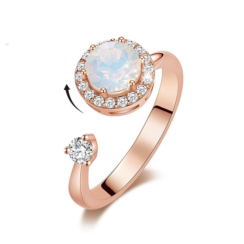Ladies Rotating Crystal Inlay Ring With Copper Band Adjustable European American Style Jewelry Elegant Shimmer