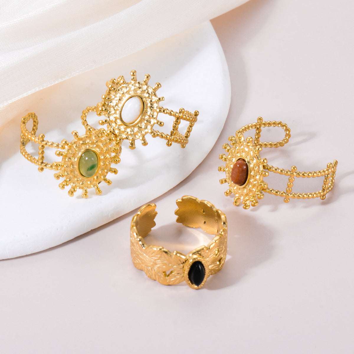 Stainless Steel Open Ring Oval Adjustable For Women Black White Red Green Modern Minimalist Jewelry Sleek Look