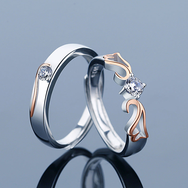 Sterling Silver Double Wing Couple Ring Set For Him And Her Promise Engagement Anniversary Jewelry Gift For Eternal Bond