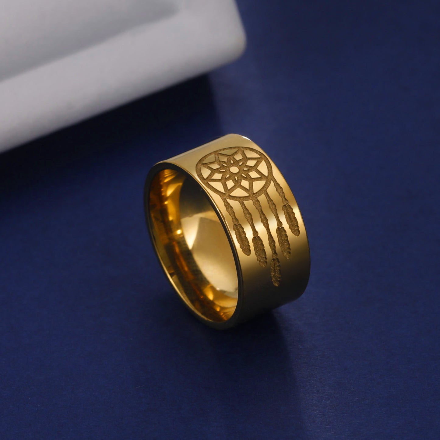 Exotic Ring Stainless Steel Corrosion Resistant Hanging Tassel Flower Pattern Double Ring Design Steel Or Gold