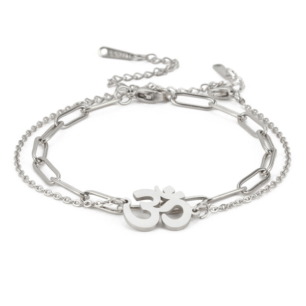 Womens Elegant Stainless Steel Double Layer Bracelet Pattern Design Simple Bangle Jewelry Gift For Her Stylish