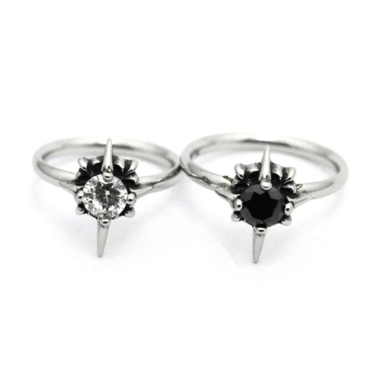 Black and White Clear Stone Ring
