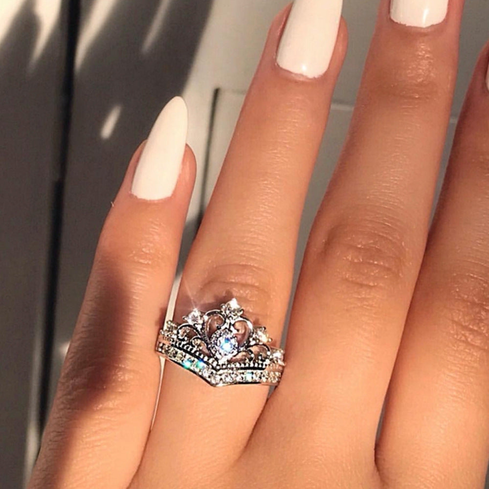Ladies Crown Ring With White Diamond Accents Platinum And Rose Gold Plating Fashion Jewelry Sparkling Gift For Her